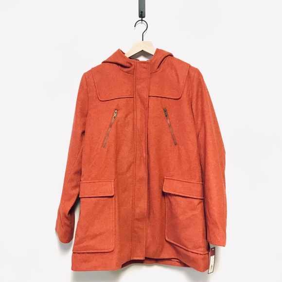 Merona Jackets & Blazers - Hooded Wool Blend Coat Burnt Orange Size XL